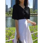 V-neck Short-sleeve Ribbed Cardigan