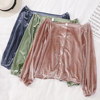 Lantern-sleeve Velvet Top