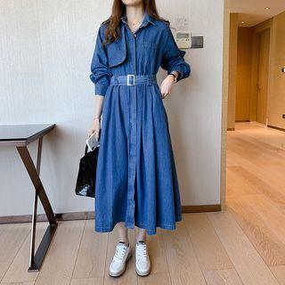 Midi Denim Shirt Dress Dark Blue - One Size