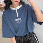 Elbow-sleeve Half-zip Top