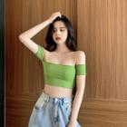 Cold Shoulder Short-sleeve Top Green - One Size