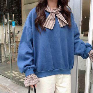 Mock Two-piece Bow Accent Pullover