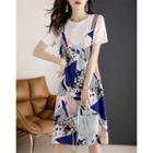 Mock Two-piece Short-sleeve Print T-shirt Dress