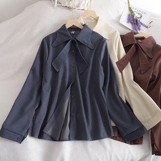 Collar Plain Long-sleeve Blouse