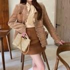 Scallop Edge Button-up Jacket / Tie-neck Blouse / Puff-sleeve Ruffled A-line Dress