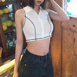 Sleeveless Collared Zip-up Cropped Top