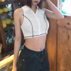 Sleeveless Collared Zip-up Cropped Top