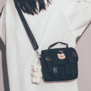 Bear Embroidered Flap Crossbody Bag