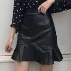 Faux Leather Ruffle A-line Skirt