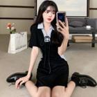 Short-sleeve Color Block Polo-sleeve Dress
