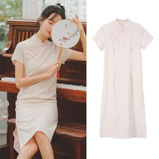 Plaid Short-sleeve Qipao Dress