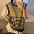 Short-sleeve Plain T-shirt / Pattern Knit Vest