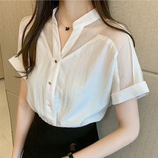 Short-sleeve Mesh Panel Shirt