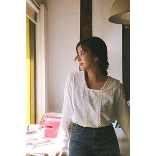 Sailor-collar Lace-trim Blouse