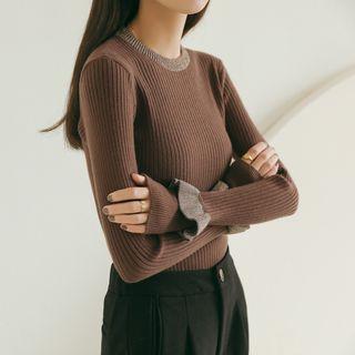 Ruffle-detail Ribbed Knit Top