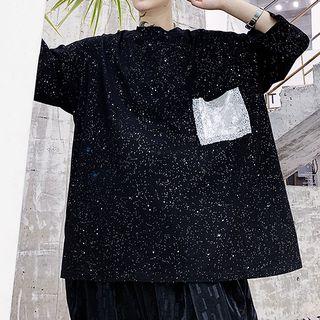 Dotted 3/4-sleeve Pocketed T-shirt