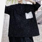 Dotted 3/4-sleeve Pocketed T-shirt