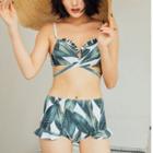Set: Leaf Print Bikini + Cover Up