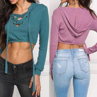 Cropped Knit Hooded Top