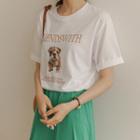 Dog-printed Round-neck T-shirt