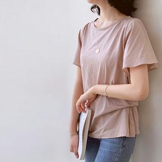 Flutter-sleeve Drape-trim Top