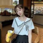 Short-sleeve Tie-accent Loose-fit Top