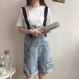 Lettering Denim Jumper Shorts