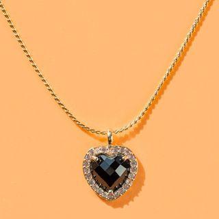 Heart Rhinestone Pendant Alloy Necklace Necklace - Rhinestone - Black - One Size