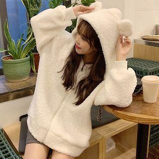 Bear Ear Hooded Zip Fleece Jacket White - One Size