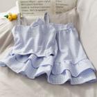 Set: Checker Sleeveless Crop Top + Ruffled Mini Skirt