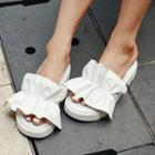 Shirred Faux-leather Slide Sandals
