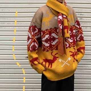 Printed Sweater With Scarf