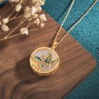 Crane Faux Gemstone Pendant Alloy Necklace Cp398 - Gold & White - One Size