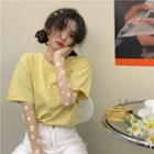 Short-sleeve T-shirt / Long-sleeve Floral Print Mesh Top