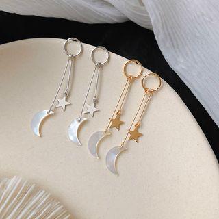 925 Sterling Silver Shell Moon & Star Fringed Earring