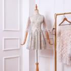 Elbow-sleeve A-line Mini Party Dress
