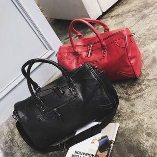 Plain Faux Leather Boston Bag