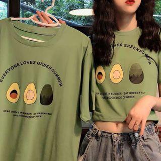 Short-sleeve Avocado Print T-shirt / Short-sleeve Avocado Print Crop T-shirt