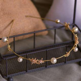 Wedding Faux Pearl Rhinestone Headband Gold - One Size