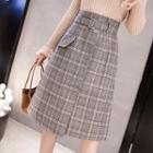 Plaid Midi A-line Skirt With Brown Belt