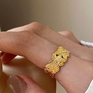 Leaf Stainless Steel Open Ring E25 - Gold - One Size