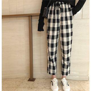Cropped Long-sleeve T-shirt / Cropped Plaid Pants