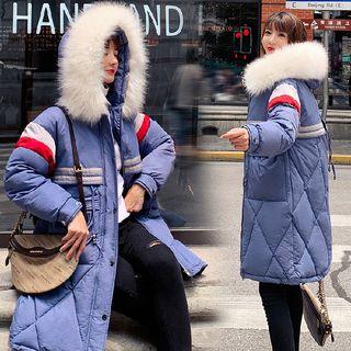 Color Block Furry Trim Padded Jacket