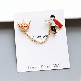 King & Crown Chained Alloy Brooch Red & Gold - One Size