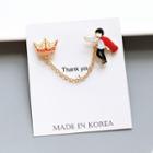 King & Crown Chained Alloy Brooch Red & Gold - One Size