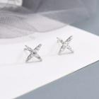 925 Sterling Silver Rhinestone Star Earring Es855 - 1 Pair - One Size