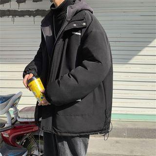 Mock Two-piece Lettering Print Hooded Zip Jacket