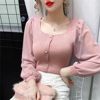 Long-sleeve Panel Square-neck Blouse