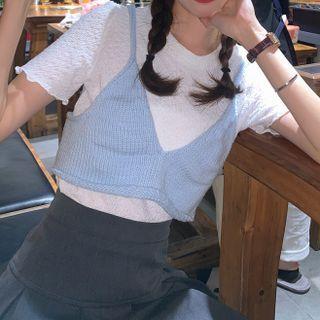 Short-sleeve Frill Trim Top / Cropped Camisole Top