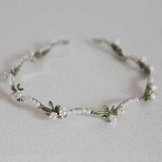 Faux Pearl Headband Green & Off-white - One Size